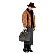 Gucci Gray Leather Drawstring Tote Bag With Tonal Double G Logo available at Queen Bee of Beverly Hills