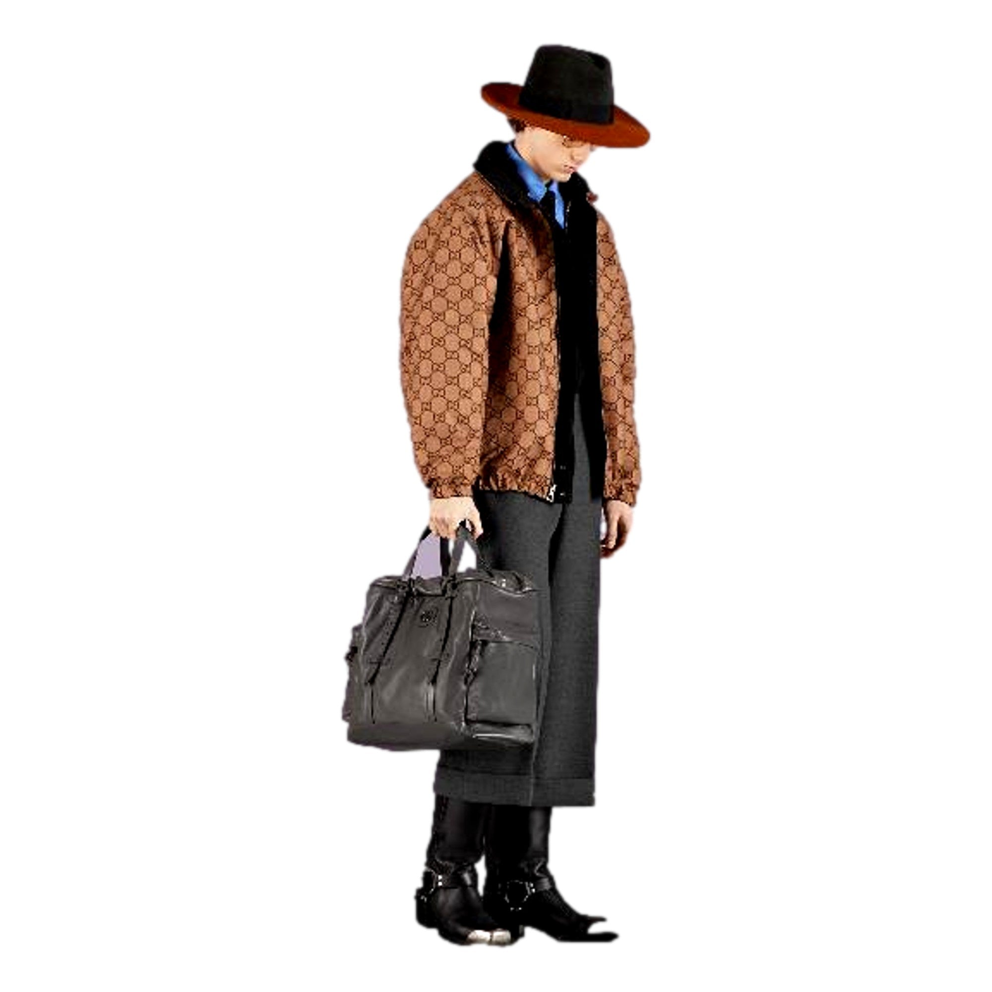 Gucci Gray Leather Drawstring Tote Bag With Tonal Double G Logo available at Queen Bee of Beverly Hills