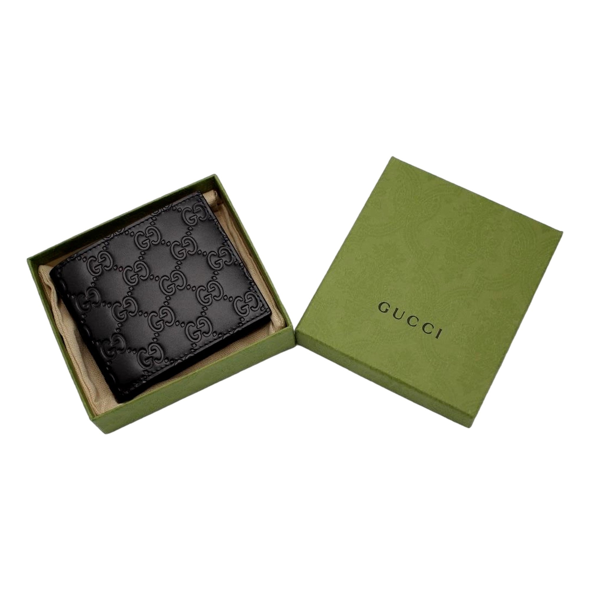 Gucci Guccissima Black Embossed Leather Bifold Wallet available at Queen Bee of Beverly Hills