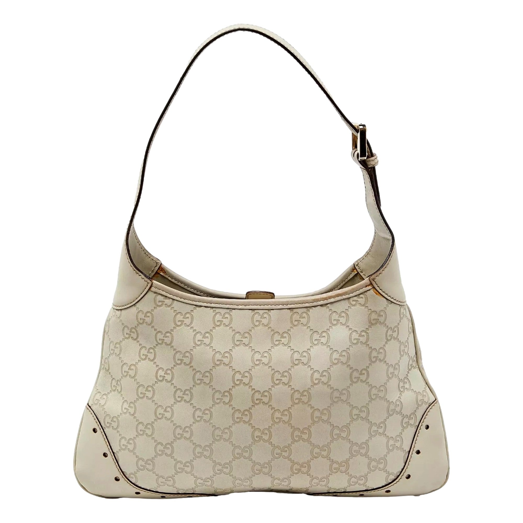 Gucci Guccissima Punch Hobo Handbag Logo White Leather Pre-Owned available at Queen Bee of Beverly Hills