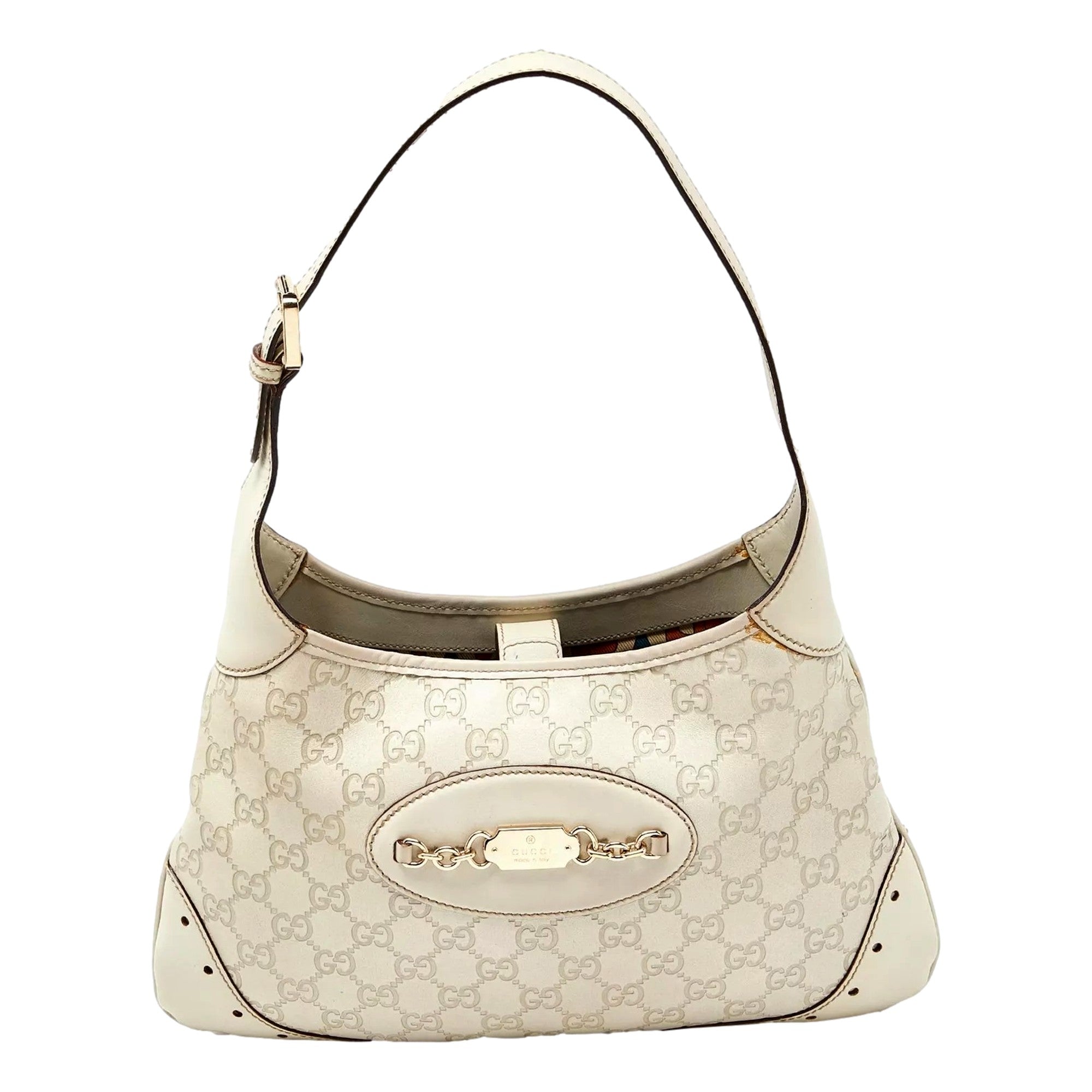 Gucci Guccissima Punch Hobo Handbag Logo White Leather Pre-Owned available at Queen Bee of Beverly Hills