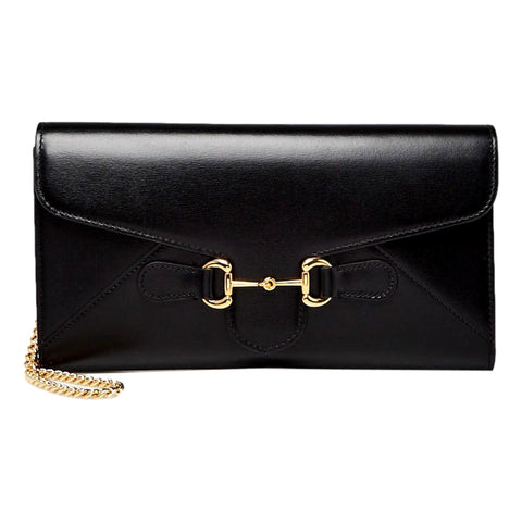 Gucci Horsebit 1955 Black Leather Chain Wristlet 614381 at_Queen_Bee_of_Beverly_Hills