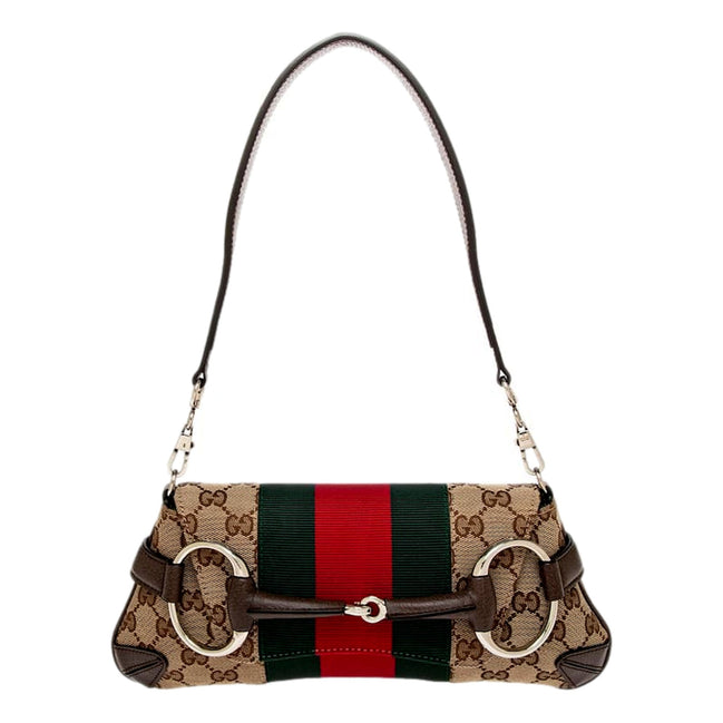 Gucci Horsebit Supreme Canvas Web Stripe Small Chain Shoulder Bag available at Queen Bee of Beverly Hills