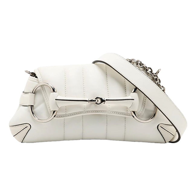 Gucci Horsebit Vertical Quilted Leather Small Chain Shoulder Bag White