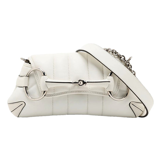 Gucci Horsebit Vertical Quilted Leather Small Chain Shoulder Bag White