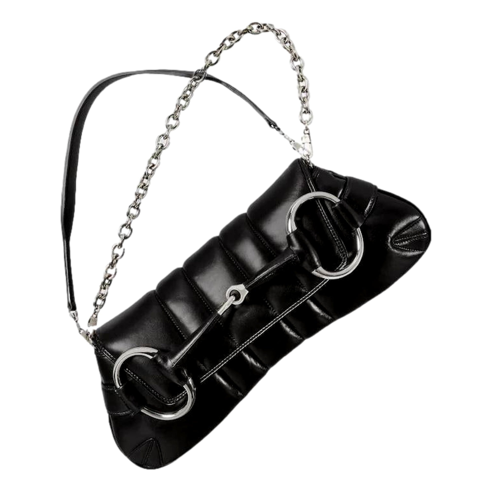Gucci Horsebit Vertical Quilted Leather Medium Chain Shoulder Bag Black available at Queen Bee of Beverly Hills