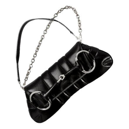 Gucci Horsebit Vertical Quilted Leather Medium Chain Shoulder Bag Black available at Queen Bee of Beverly Hills