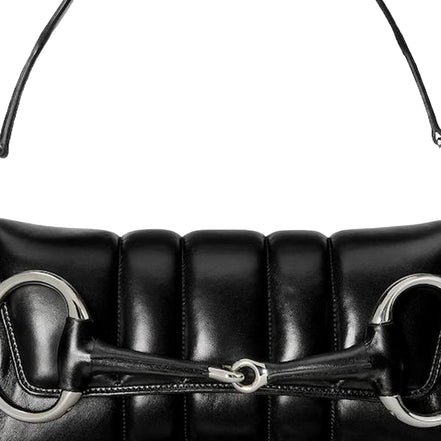Gucci Horsebit Vertical Quilted Leather Medium Chain Shoulder Bag Black available at Queen Bee of Beverly Hills