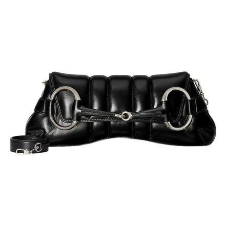 Gucci Horsebit Vertical Quilted Leather Medium Chain Shoulder Bag Black available at Queen Bee of Beverly Hills