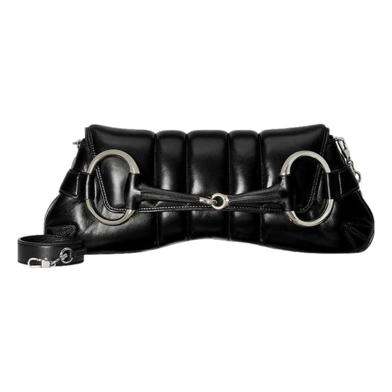 Gucci Horsebit Vertical Quilted Leather Medium Chain Shoulder Bag Black available at Queen Bee of Beverly Hills