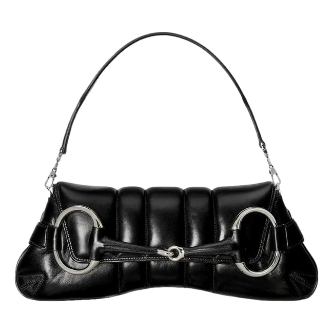 Gucci Horsebit Vertical Quilted Leather Medium Chain Shoulder Bag Black available at Queen Bee of Beverly Hills