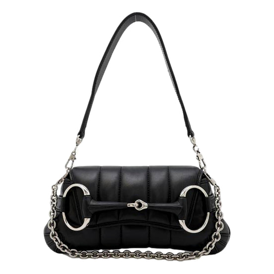 Gucci Horsebit Vertical Quilted Leather Small Chain Shoulder Bag Black available at Queen Bee of Beverly Hills