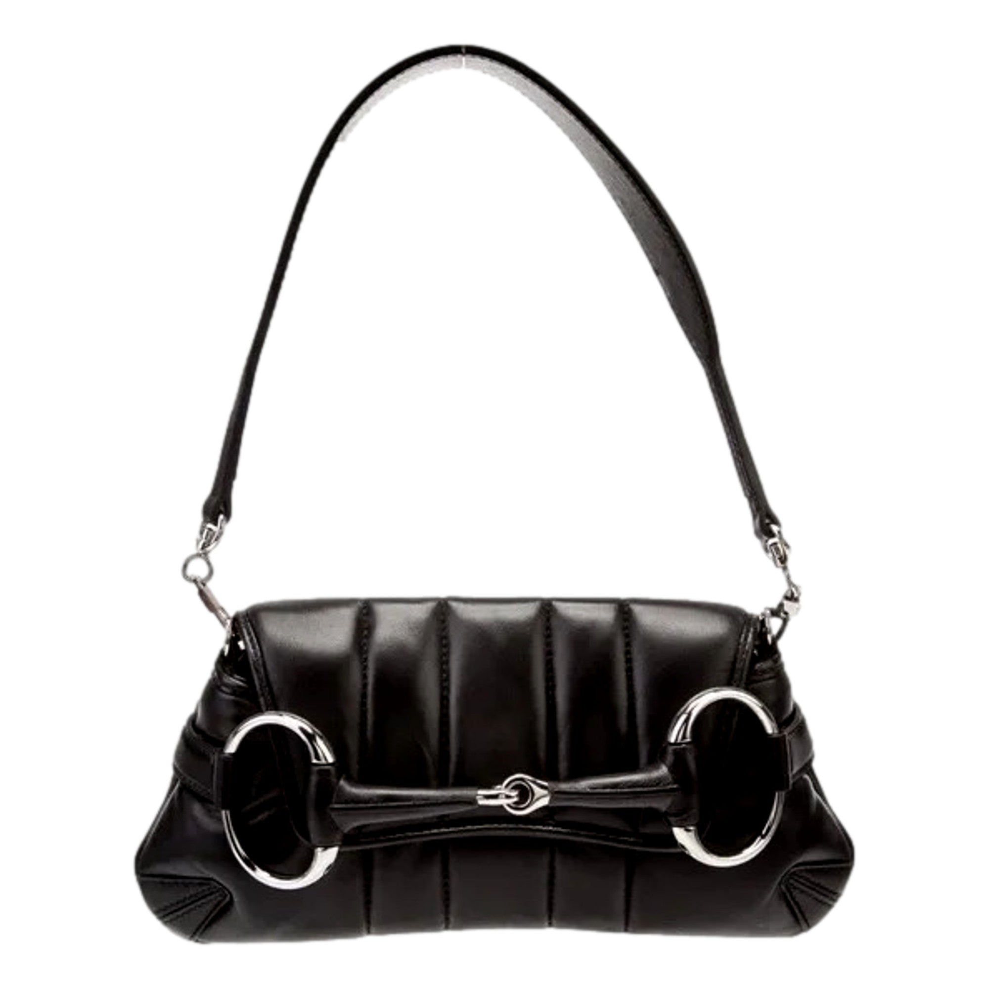 Gucci Horsebit Vertical Quilted Leather Small Chain Shoulder Bag Black available at Queen Bee of Beverly Hills