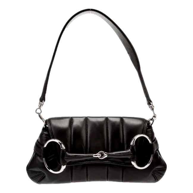 Gucci Horsebit Vertical Quilted Leather Small Chain Shoulder Bag Black available at Queen Bee of Beverly Hills