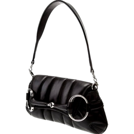 Gucci Horsebit Vertical Quilted Leather Small Chain Shoulder Bag Black available at Queen Bee of Beverly Hills