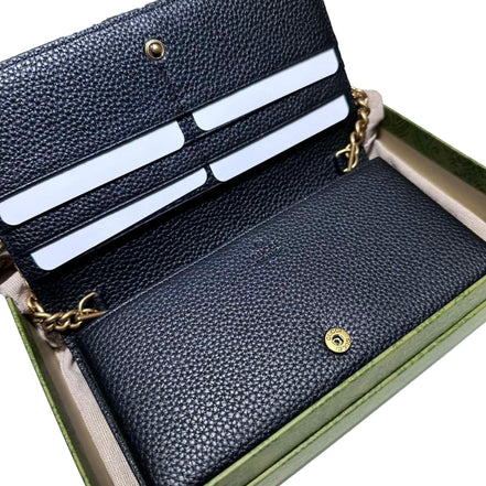 Gucci Interlocking Double G Python Leather Bow Chain Wallet Black available at Queen Bee of Beverly Hills
