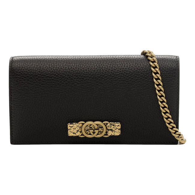 Gucci Interlocking Double G Python Leather Bow Chain Wallet Black available at Queen Bee of Beverly Hills