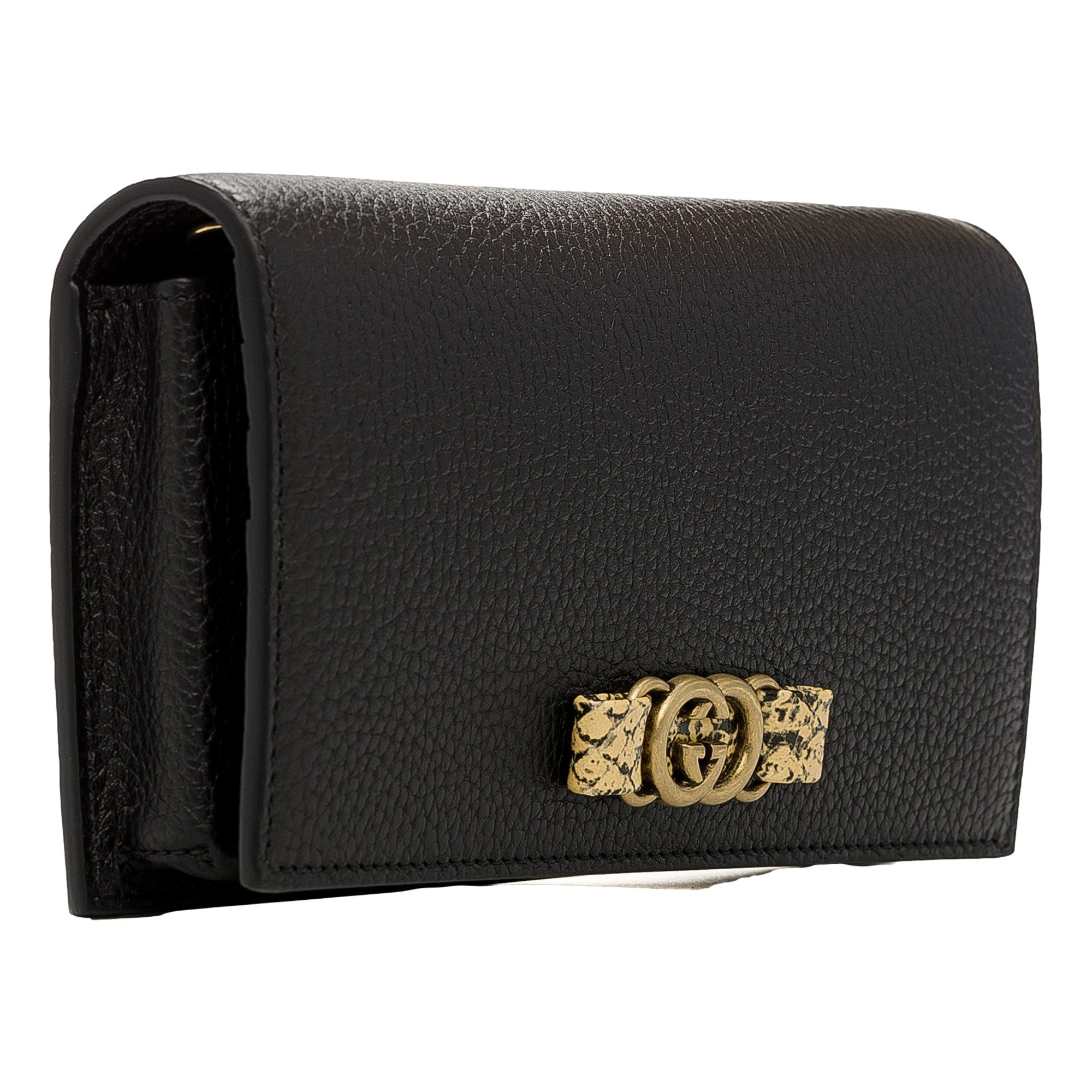 Gucci Interlocking Double G Python Leather Bow Chain Wallet Black available at Queen Bee of Beverly Hills