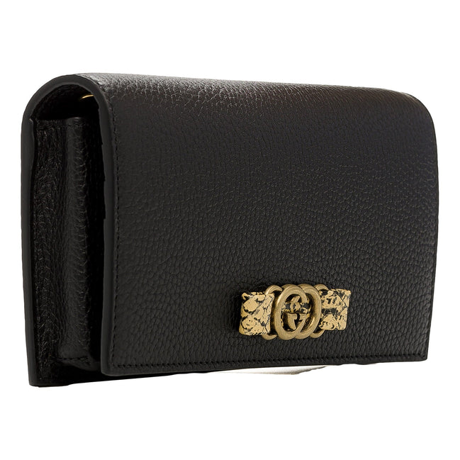 Gucci Interlocking Double G Python Leather Bow Chain Wallet Black available at Queen Bee of Beverly Hills