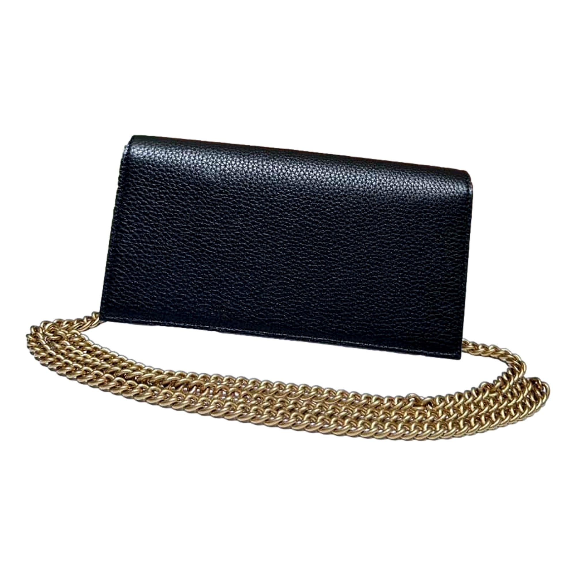 Gucci Interlocking Double G Python Leather Bow Chain Wallet Black available at Queen Bee of Beverly Hills
