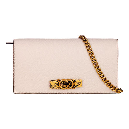 Gucci Interlocking Double G Python Leather Bow Chain Wallet Light Pink available at Queen Bee of Beverly Hills