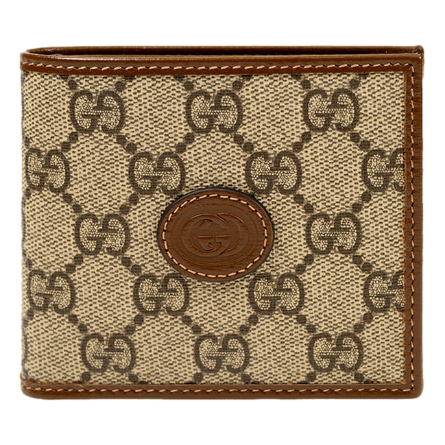 Gucci Interlocking G Leather Emblem Supreme Canvas Bifold Wallet