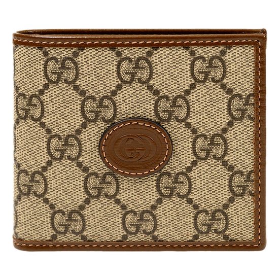 Gucci Interlocking G Leather Emblem Supreme Canvas Bifold Wallet