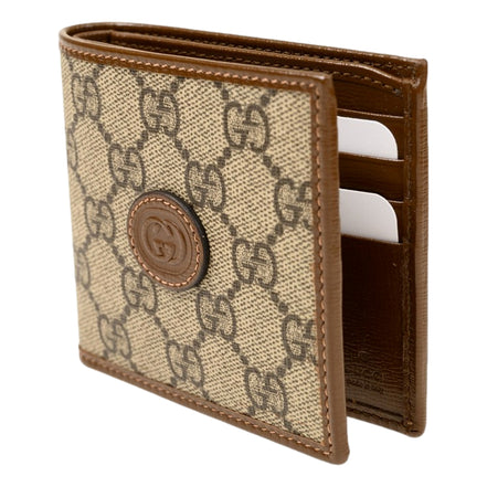 Gucci Interlocking G Leather Emblem Supreme Canvas Bifold Wallet