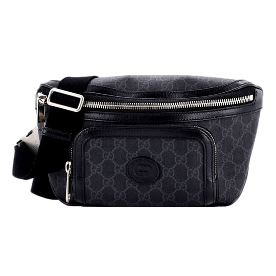 Gucci Interlocking G Patch Belt Bag GG Coated Canvas Black 90