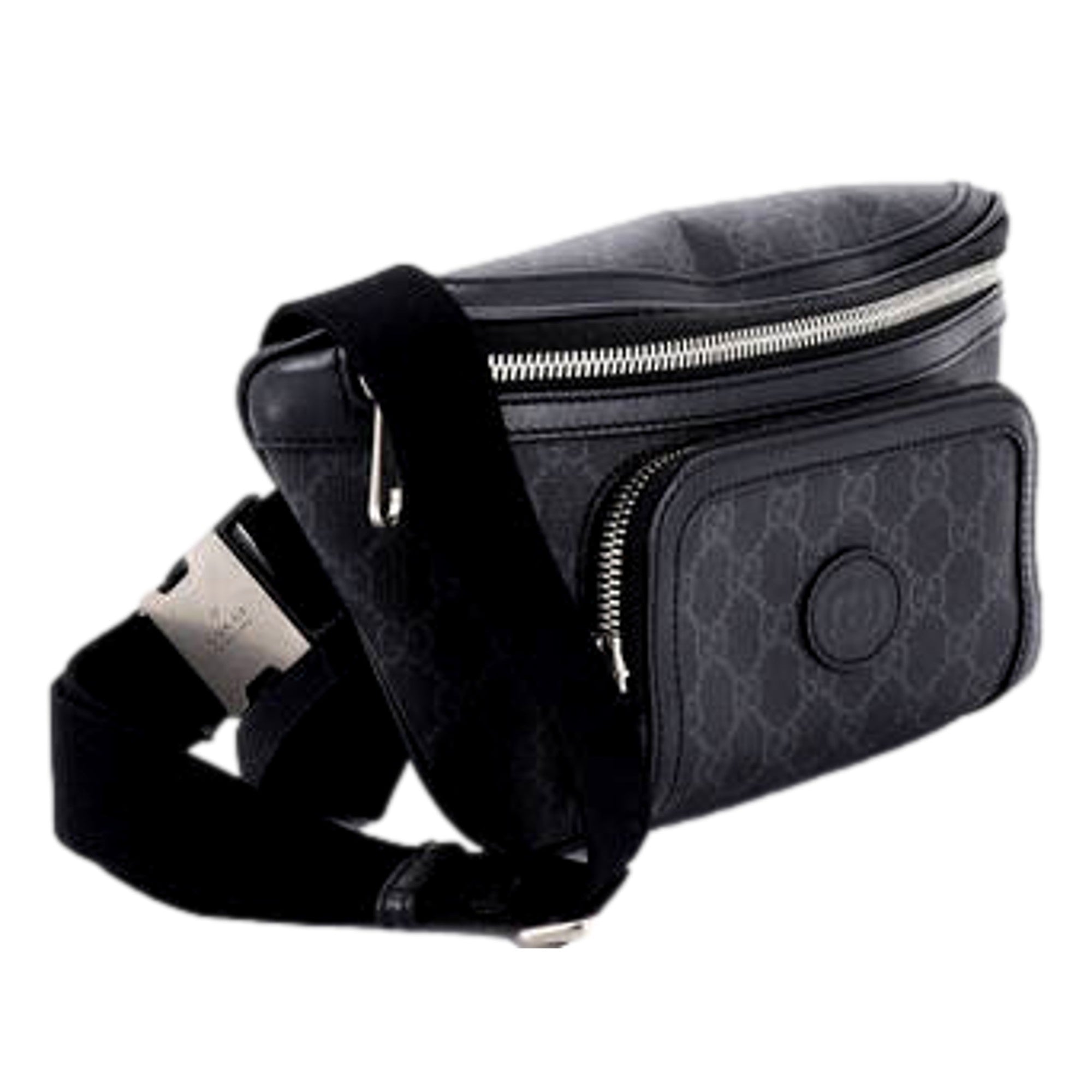 Gucci Interlocking G Patch Belt Bag GG Coated Canvas Black 90
