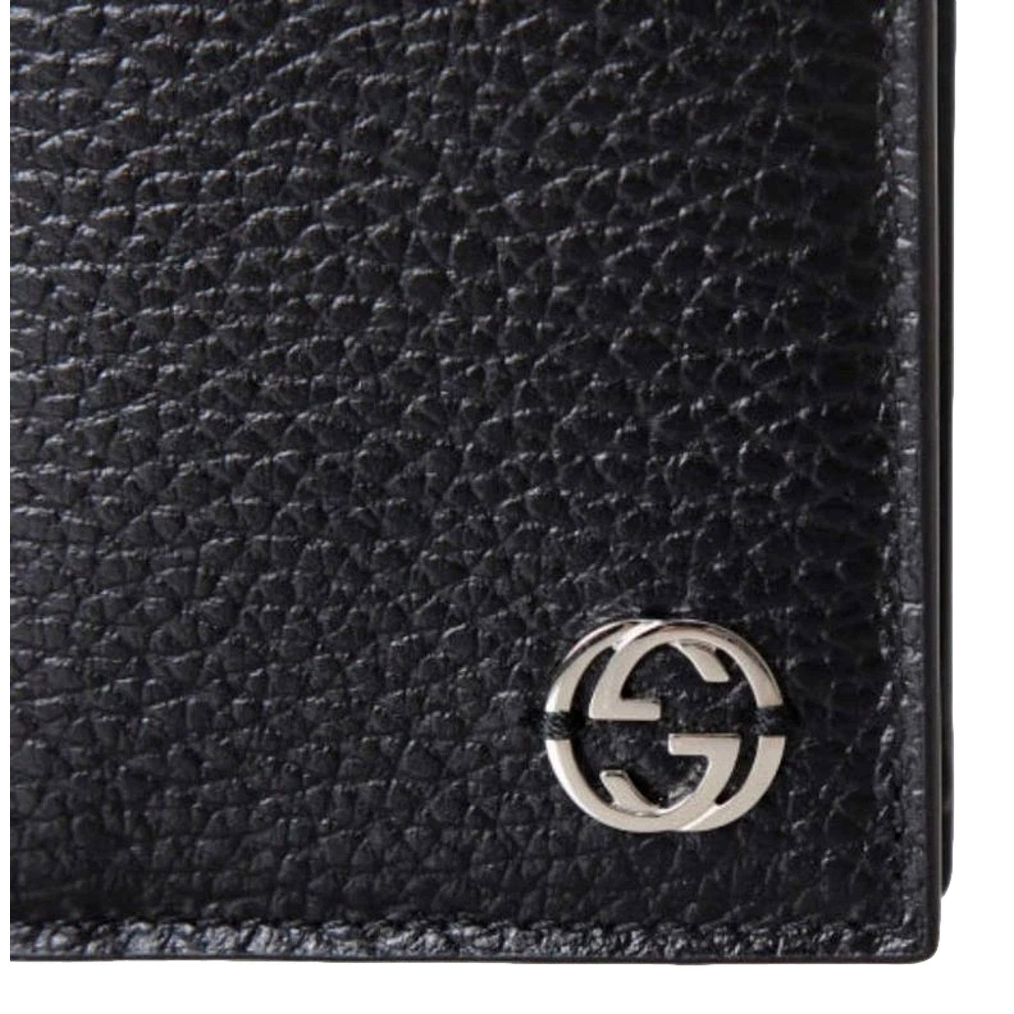 Gucci Interlocking GG Silver Black Leather Bifold Wallet available at Queen Bee of Beverly Hills