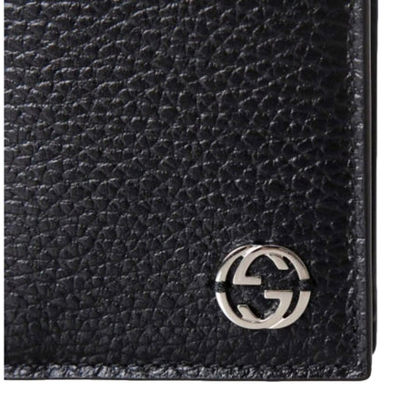 Gucci Interlocking GG Silver Black Leather Bifold Wallet available at Queen Bee of Beverly Hills