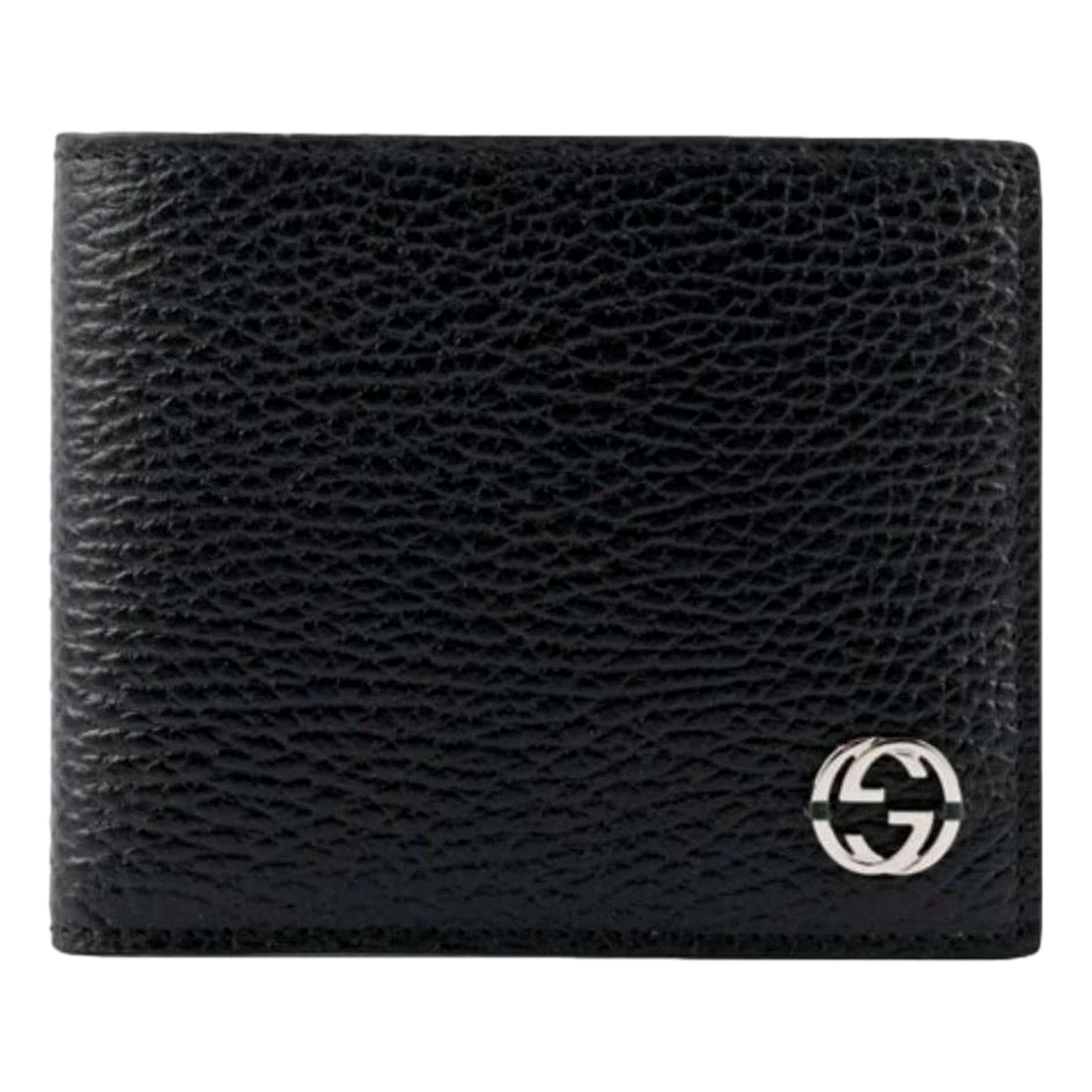 Gucci Interlocking GG Silver Black Leather Bifold Wallet available at Queen Bee of Beverly Hills