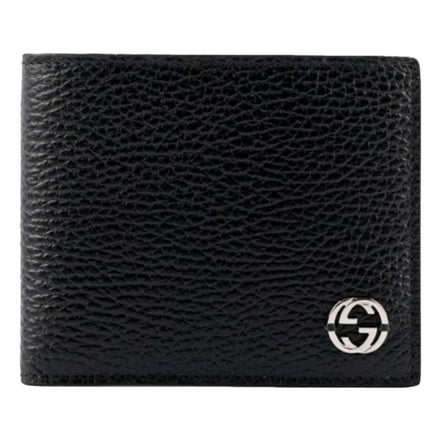 Gucci Interlocking GG Silver Black Leather Bifold Wallet available at Queen Bee of Beverly Hills