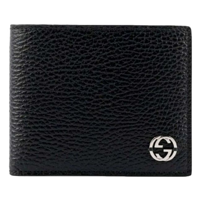Gucci Interlocking GG Silver Black Leather Bifold Wallet available at Queen Bee of Beverly Hills