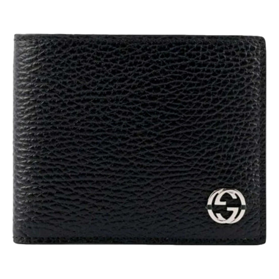 Gucci Interlocking GG Silver Black Leather Bifold Wallet available at Queen Bee of Beverly Hills
