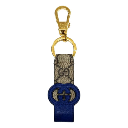 Gucci Interlocking GG Supreme Canvas and Blue Leather Keychain Charm available at Queen Bee of Beverly Hills