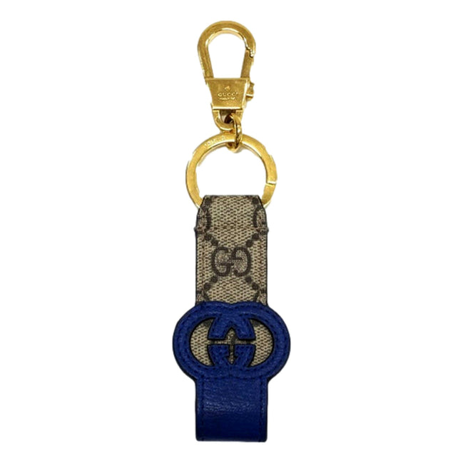 Gucci Interlocking GG Supreme Canvas and Blue Leather Keychain Charm available at Queen Bee of Beverly Hills