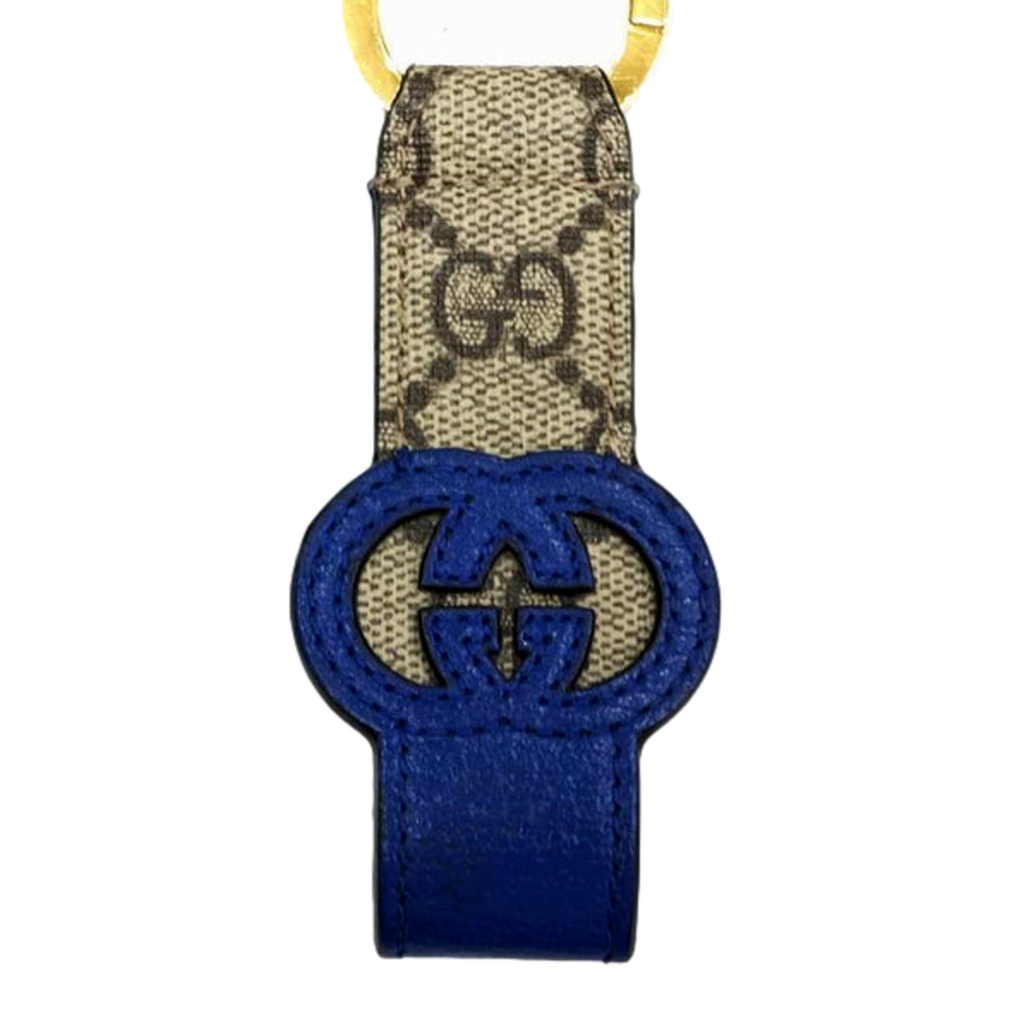 Gucci Interlocking GG Supreme Canvas and Blue Leather Keychain Charm available at Queen Bee of Beverly Hills