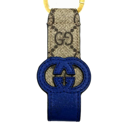 Gucci Interlocking GG Supreme Canvas and Blue Leather Keychain Charm available at Queen Bee of Beverly Hills