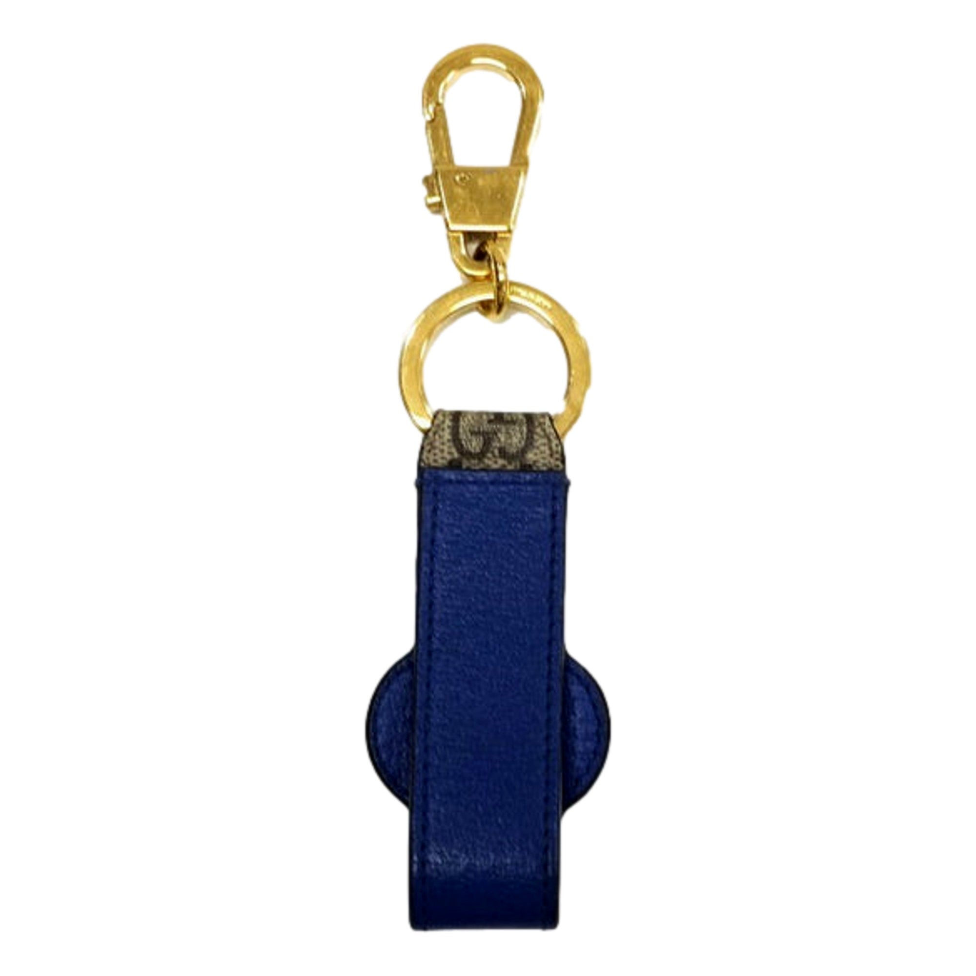 Gucci Interlocking GG Supreme Canvas and Blue Leather Keychain Charm available at Queen Bee of Beverly Hills