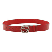 Gucci Interlocking Leather GG Buckle Antiqued Silver Tone Belt Rosso Red 90/36 available at Queen Bee of Beverly Hills