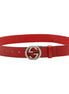Gucci Interlocking Leather GG Buckle Antiqued Silver Tone Belt Rosso Red 90/36 available at Queen Bee of Beverly Hills