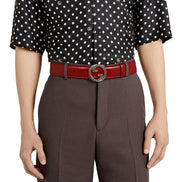 Gucci Interlocking Leather GG Buckle Antiqued Silver Tone Belt Rosso Red 90/36 available at Queen Bee of Beverly Hills