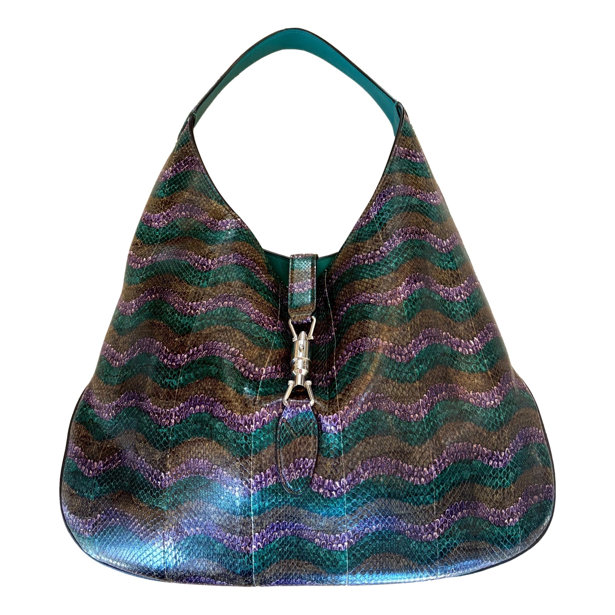 Gucci Jackie Python Leather Green Purple Large Shoulder Bag available at Queen Bee of Beverly Hills