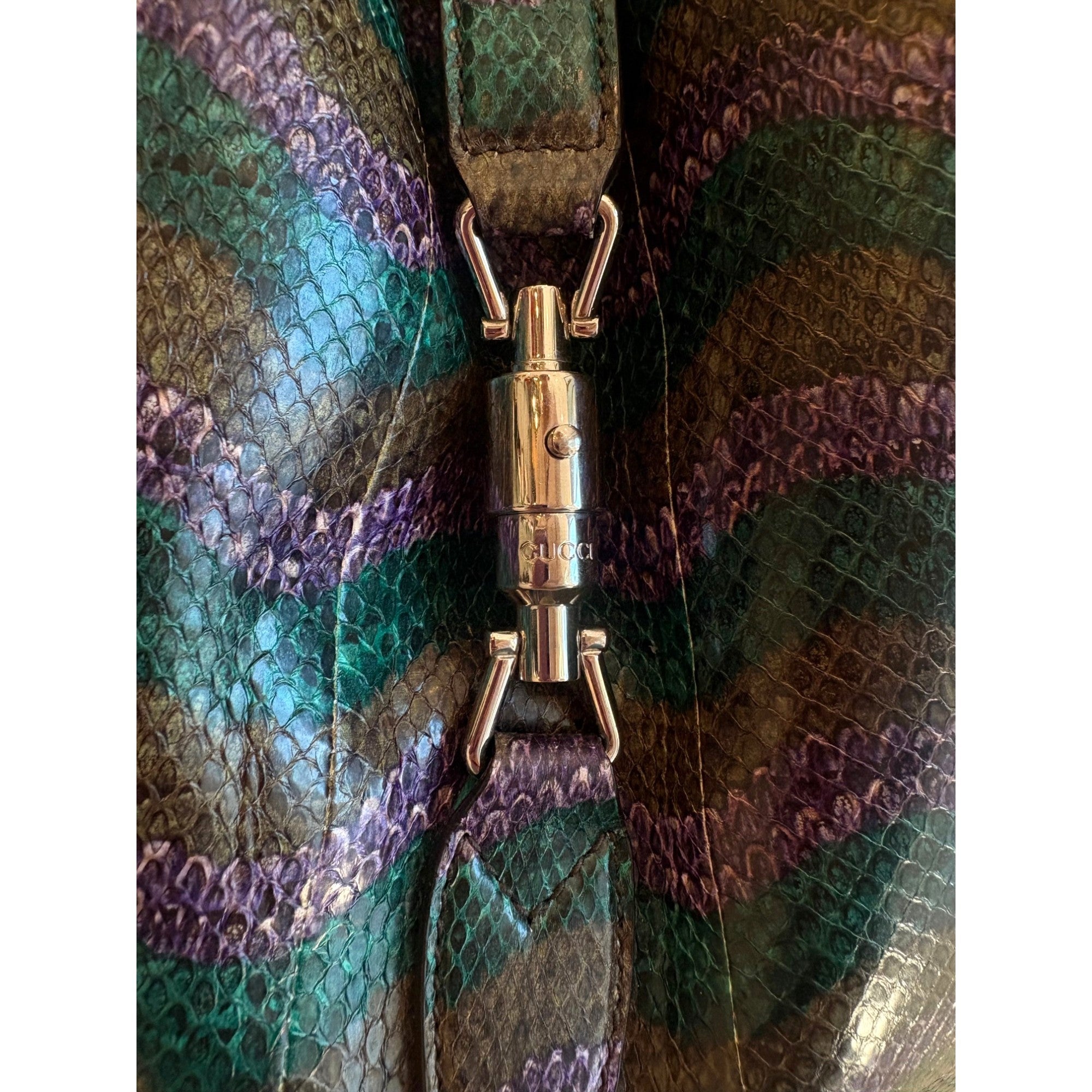 Gucci Jackie Python Leather Green Purple Large Shoulder Bag available at Queen Bee of Beverly Hills
