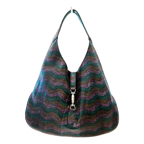 Gucci Jackie Python Leather Green Purple Large Shoulder Bag available at Queen Bee of Beverly Hills