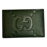 Gucci Jumbo GG Green Leather Card Holder Wallet Embossed Logo