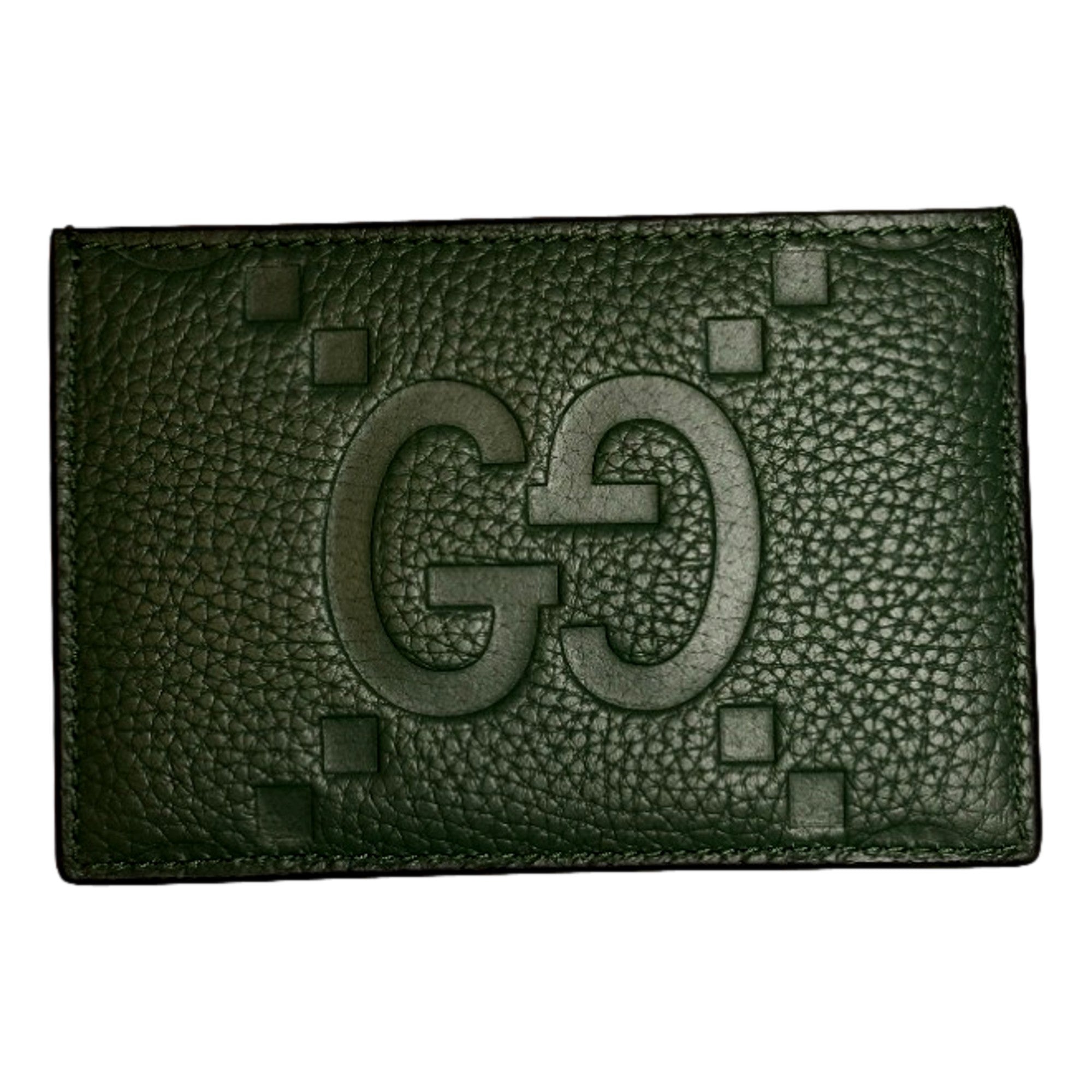 Gucci Jumbo GG Green Leather Card Holder Wallet Embossed Logo