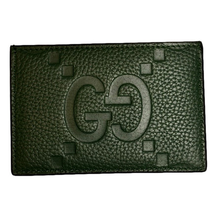 Gucci Jumbo GG Green Leather Card Holder Wallet Embossed Logo